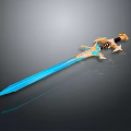 Ornate Glowing Sword With Blue Blade And Golden Decorative Hilt Design