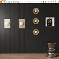 Elegant Modern Black Wall Decor With Round Head Gold Frame Wall Lamps And Artwork