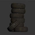 Stacked Car Tires and Single Tire Display on White Background
