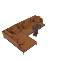 Cozy Orange Two Seater Sofa With Soft Cushions And Plaid Throw Blanket