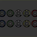 Multiple Colored Tires Featuring Unique Rim Designs Displayed On Gray Surface