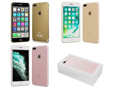 Apple iPhone Devices In Various Colors With Front Screens And Back Designs Including Packaging Box 3d model