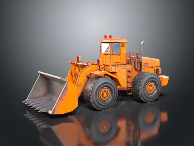 Orange Heavy Duty Loader With Large Bucket Big Tires And Cab 3d model