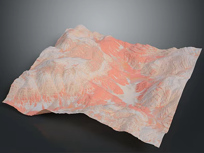 Detailed Pink And White Terrain Model Featuring Mountain Ranges And Valleys 3d model