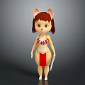 Detailed Cartoon Cat Ear Character With Red Brown Hair Tribal Outfit Holding Dagger