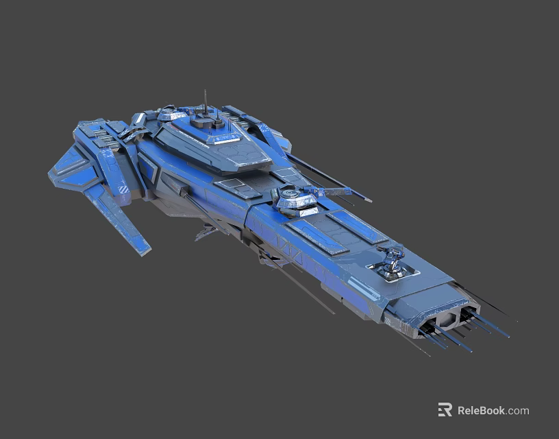 Futuristic Blue Water Vessel with Advanced Deck Structure and Propulsion Units in Sci Fi Design 3d model 