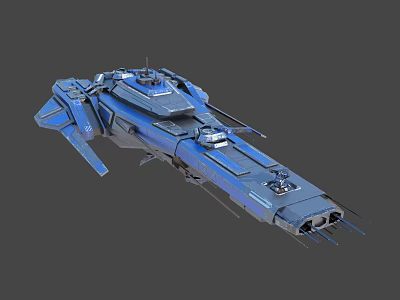 Futuristic Blue Water Vessel with Advanced Deck Structure and Propulsion Units in Sci Fi Design 3d model
