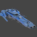 Futuristic Blue Water Vessel with Advanced Deck Structure and Propulsion Units in Sci Fi Design