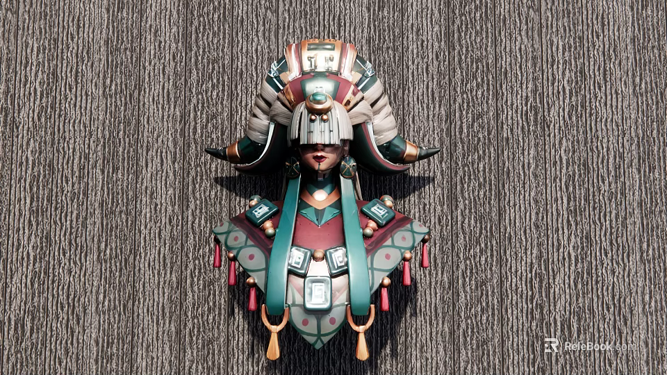 Intricate Sculpture Carving Of Traditional Figure With Ornate Headpiece And Tassel Decorations 3d model 