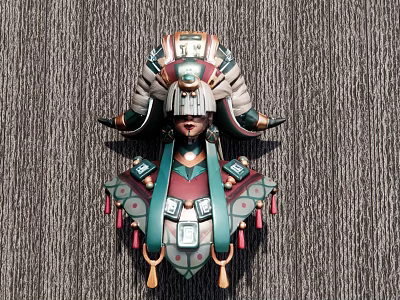Intricate Sculpture Carving Of Traditional Figure With Ornate Headpiece And Tassel Decorations 3d model