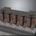 Terraced Brick Townhouse Row With Gray Roofs Front Steps and Multiple Units