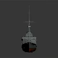 Detailed Warship 3D Model With Gray Hull Red Bottom Smokestacks And Masts