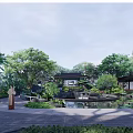 Traditional Courtyard Garden With Circular Pond Lotus Leaves Stone Path And Trees