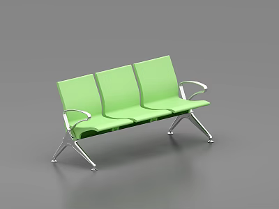 Green Three Seat Public Chair With Metal Frame And Modern Design 3d model