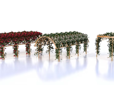 Decorative Pergola With Arched Structure And Colorful Floral Vines Decoration 3d model