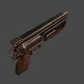 Classic Industrial Design Metal Pistol With Brown Striped Grip And Metallic Body Finish