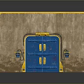 Yellow Bordered Brown Panel With Central Blue Door Yellow Symbols And Side Hinges 3d model