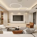 Modern Open Living and Dining Room Interior Design With Sofa Coffee Table And Floor-to-Ceiling Windows