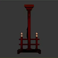 Traditional Red Torii Frame Bronze Gong Hanging Musical Instrument With Decorative Pillars