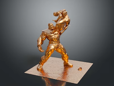 Golden Sculpture of Muscular Figure Carrying Another Person on Detailed Base 3d model