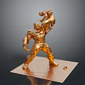 Golden Sculpture of Muscular Figure Carrying Another Person on Detailed Base