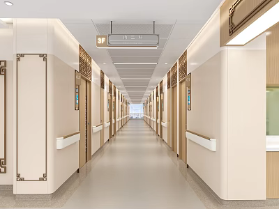 Hospital Outpatient Clinic Corridor With Wall Decor Handrails And Sign 3d model