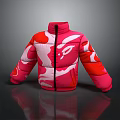 Pink And Red Padded Jacket With Abstract Pattern And Front Zipper 3d model