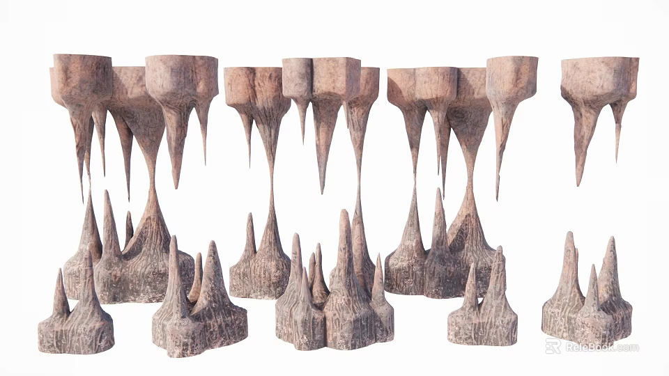 Unique Handmade Natural Wooden Sculptures Featuring Spiked Tops And Hanging Details 3d model 
