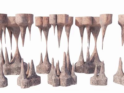 Unique Handmade Natural Wooden Sculptures Featuring Spiked Tops And Hanging Details 3d model