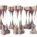 Unique Handmade Natural Wooden Sculptures Featuring Spiked Tops And Hanging Details