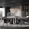 Elegant Modern Restaurant Interior With Marble Dining Table And Chandelier 3d model