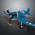 Blue Fighter Jet With Propeller And White Stars