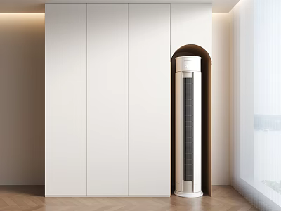Modern Interior Design With White Paneled Decorative Cabinet And Built-in Appliance Near Window 3d model