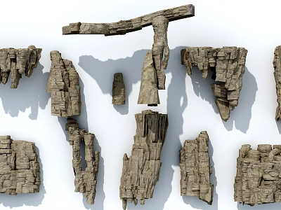 Natural Stone And Wood Design Elements With Textured Surfaces And Irregular Shapes 3d model