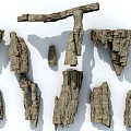 Natural Stone And Wood Design Elements With Textured Surfaces And Irregular Shapes