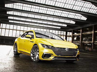 Yellow Sports Car With Sleek Design In Industrial Warehouse With Large Windows And Metal Roof 3d model