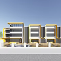 Modern School Building With Yellow White Facade Large Glass Windows Curved Structure And Entrance Design