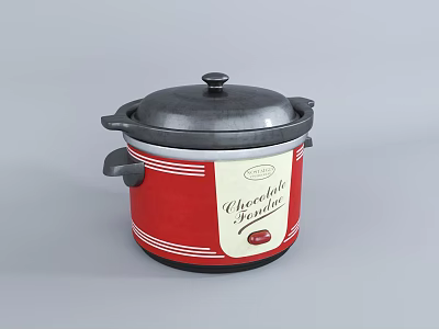 Red and Gray Slow Cooker Kitchen Appliance with Stylish Lid and Handles 3d model