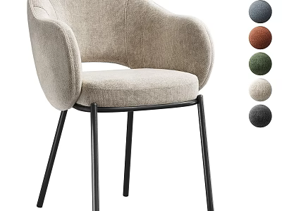 Modern Beige Fabric Armchair With Black Metal Legs And Multiple Color Options 3d model