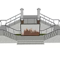 Staircase with Black Railings and White Steps on Platform Near Mountain Landscape