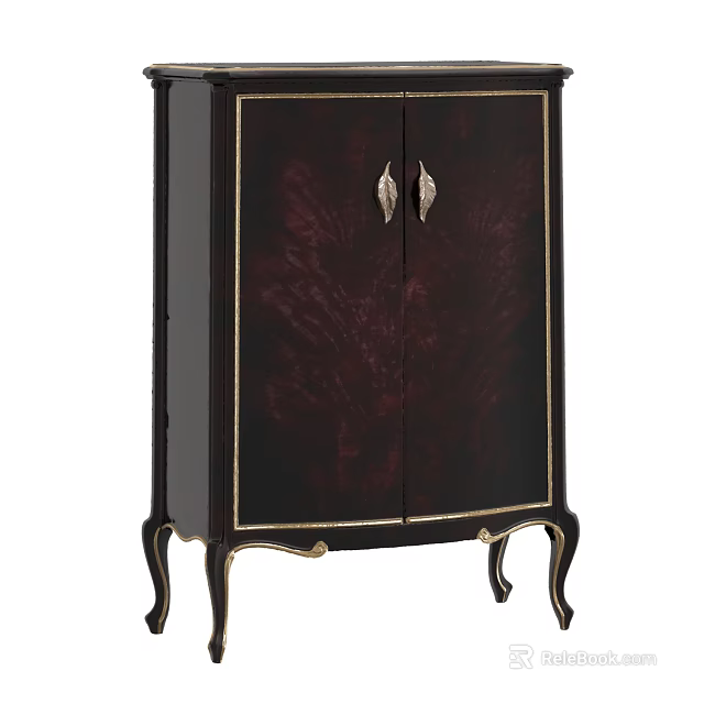 Elegant Classic Shoe Cabinet With Dark Wood Finish Gold Accent Handles And Decorative Curved Legs 3d model 