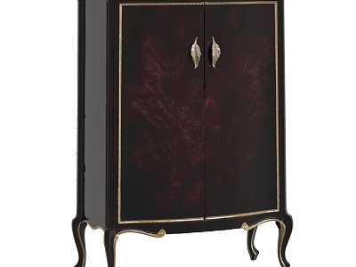 Elegant Classic Shoe Cabinet With Dark Wood Finish Gold Accent Handles And Decorative Curved Legs 3d model