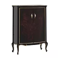 Elegant Classic Shoe Cabinet With Dark Wood Finish Gold Accent Handles And Decorative Curved Legs