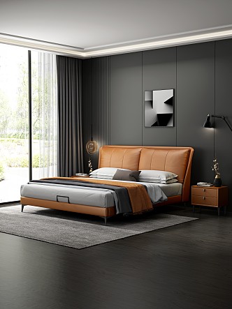 Modern background double bed 3d model