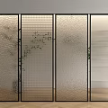 Modern Textured Glass Room Divider with Black Frame and Plants for Indoor Space Separation