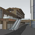 Modern Commercial Complex Featuring Glass Curtain Wall Large Digital Screen And Traditional Style Annex Building