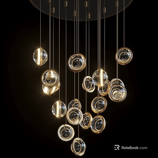 Modern Glass Sphere Chandelier With Multiple Hanging Illuminated Lights Design 3d model 
