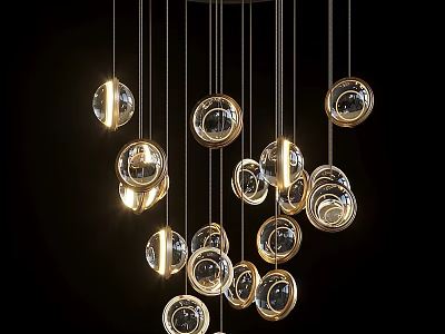 Modern Glass Sphere Chandelier With Multiple Hanging Illuminated Lights Design 3d model