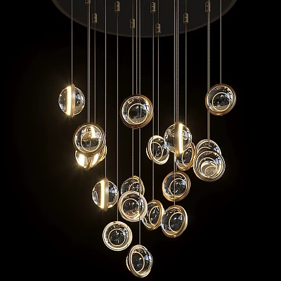 Modern Glass Sphere Chandelier With Multiple Hanging Illuminated Lights Design 3d model