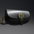 Stylish Black And Gray Leather Saddle Bag With Gold CD Logo And Hardware